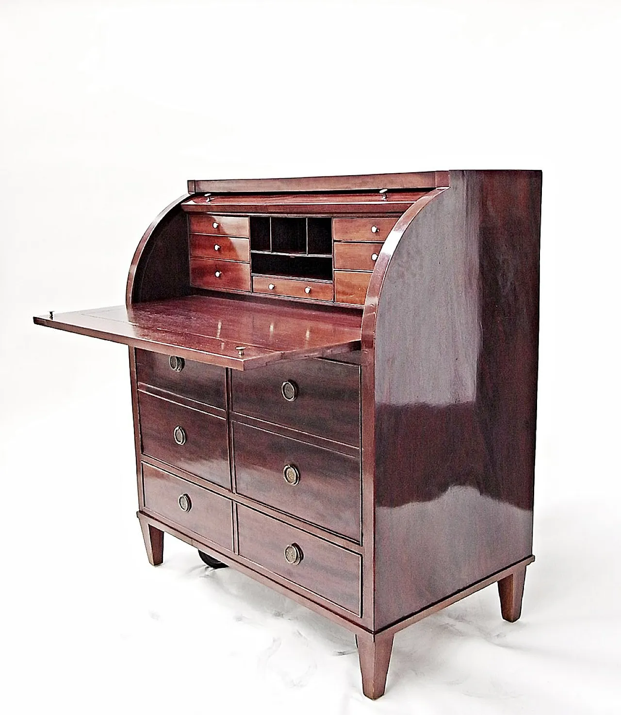 Secretaire a cilindro in mogano lucido, fine '800 7
