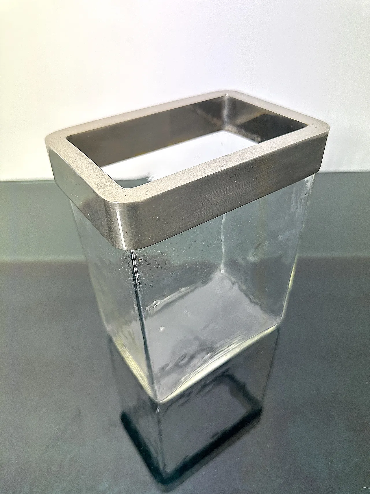 Glass and brushed metal flower vase, 1970s 2