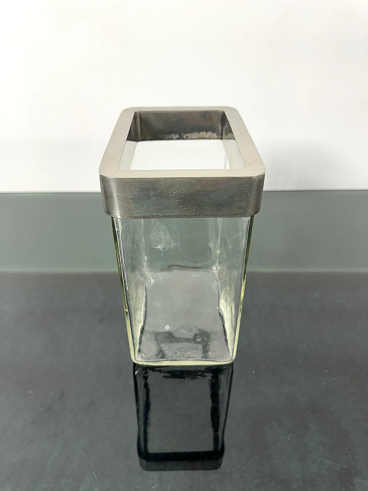 Glass and brushed metal flower vase, 1970s 3