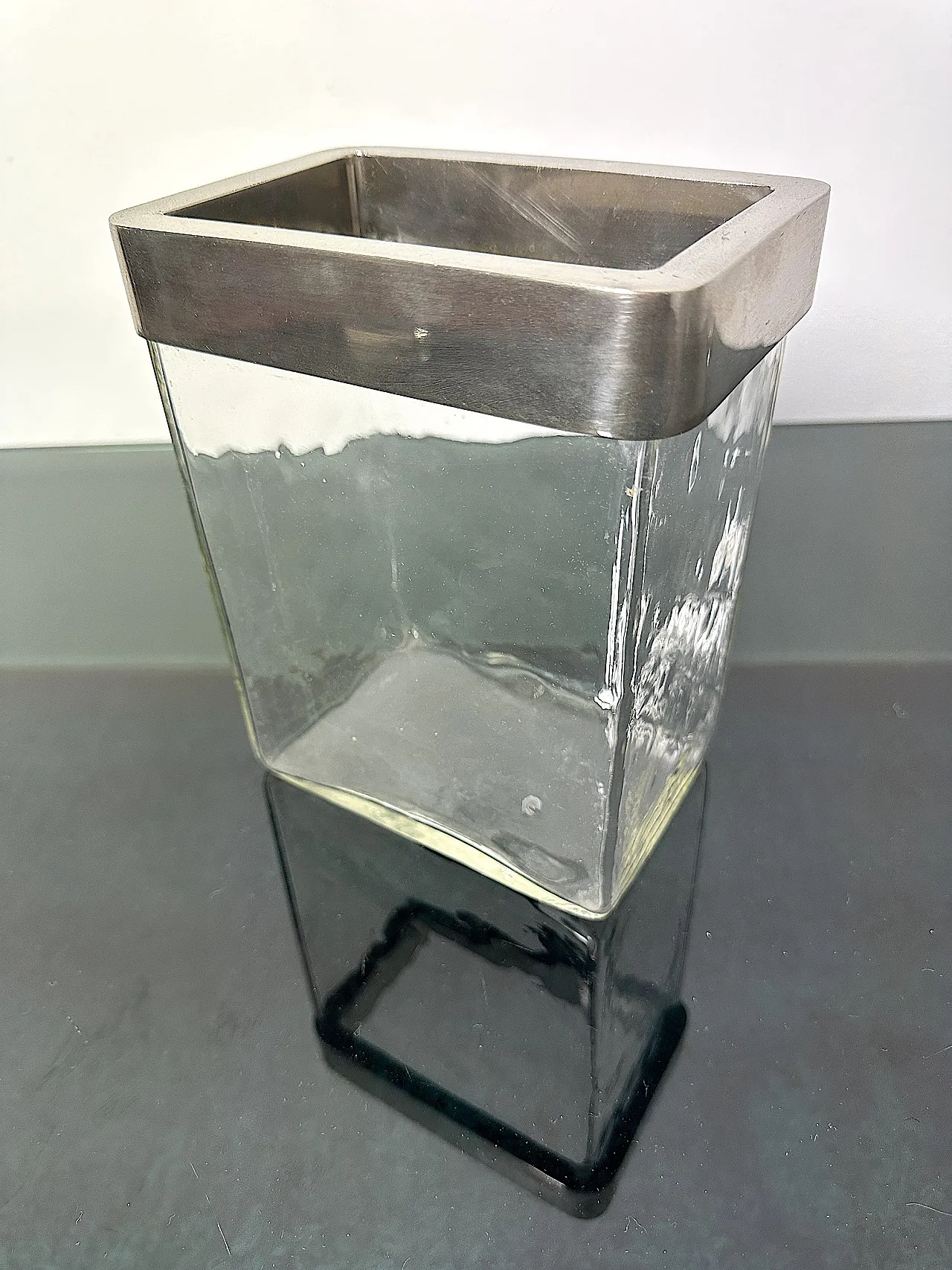 Glass and brushed metal flower vase, 1970s 4