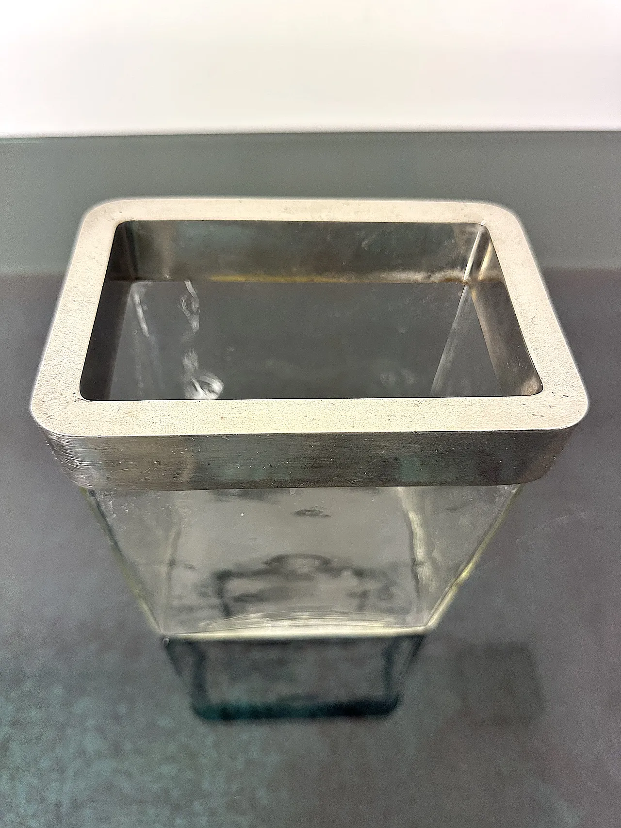 Glass and brushed metal flower vase, 1970s 6