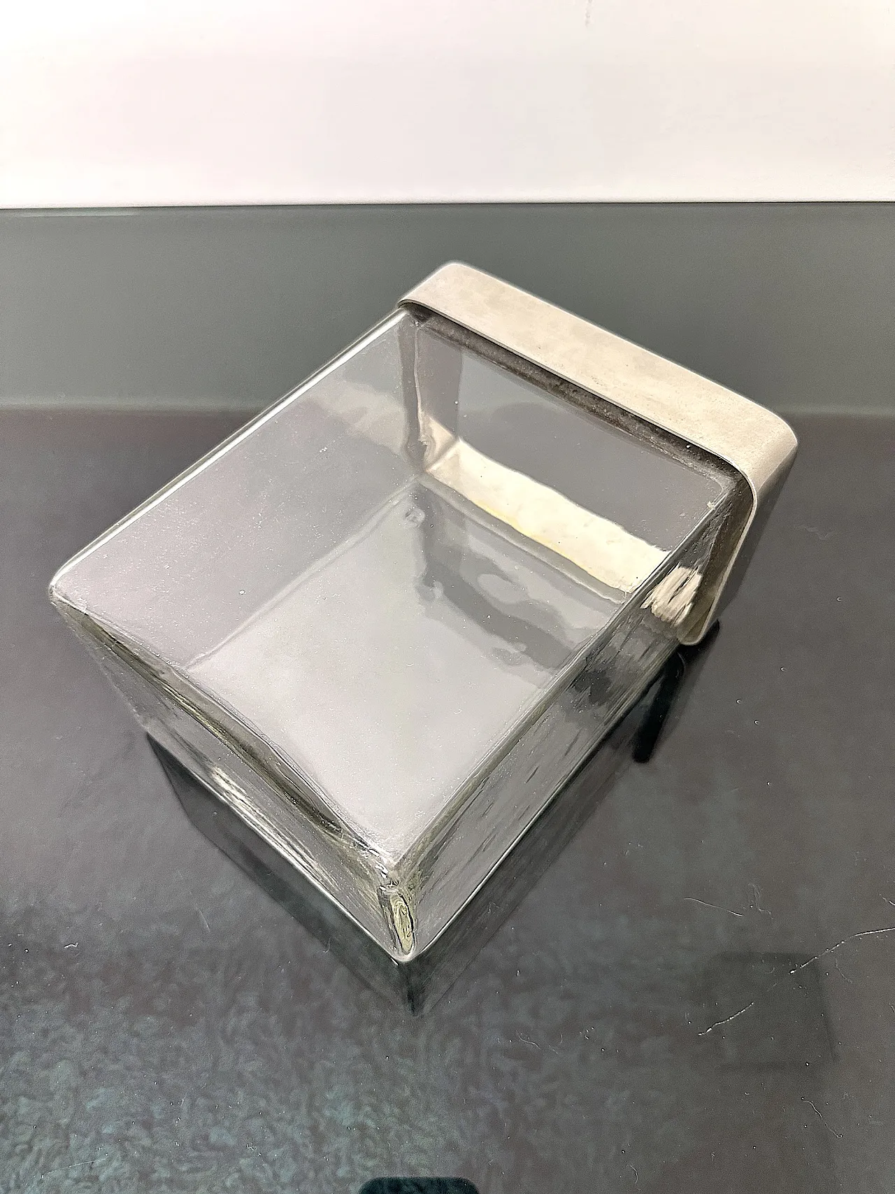 Glass and brushed metal flower vase, 1970s 7