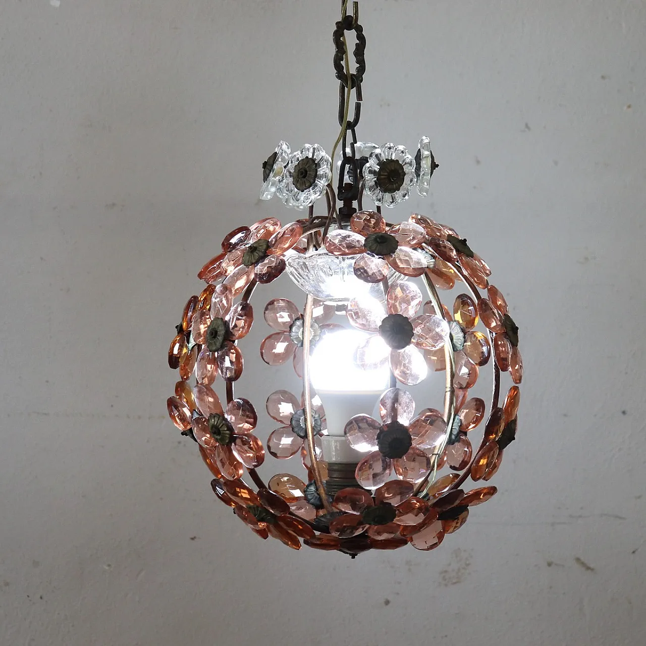 Suspension lamp with large glass flowers, early 20th century 2