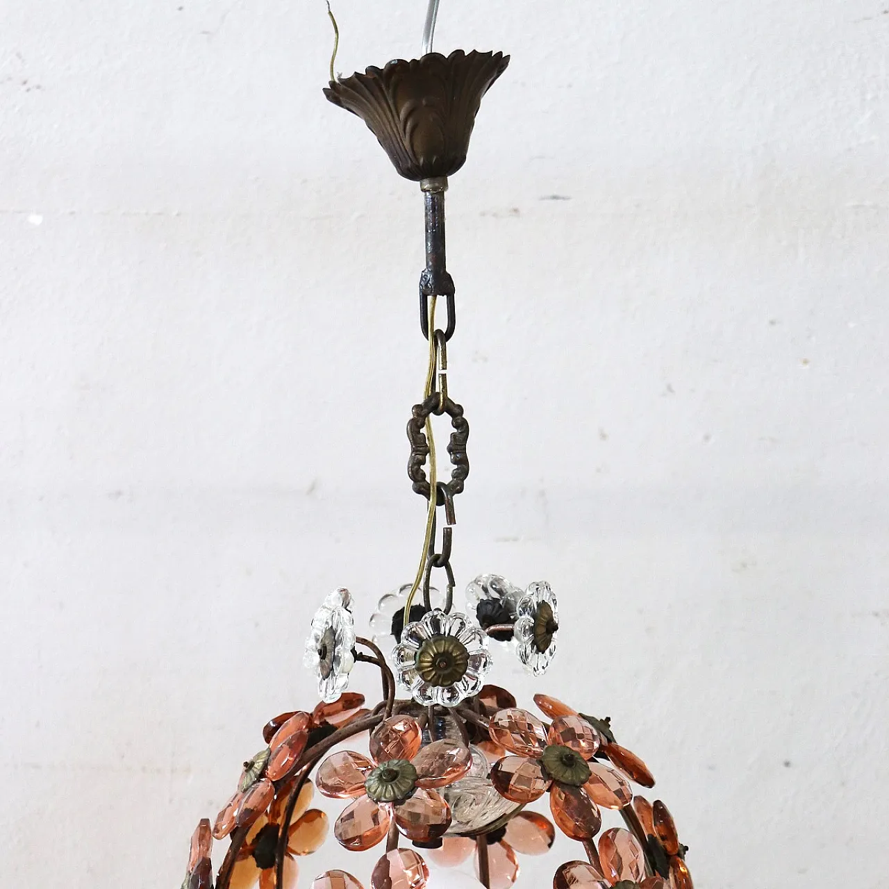 Suspension lamp with large glass flowers, early 20th century 3