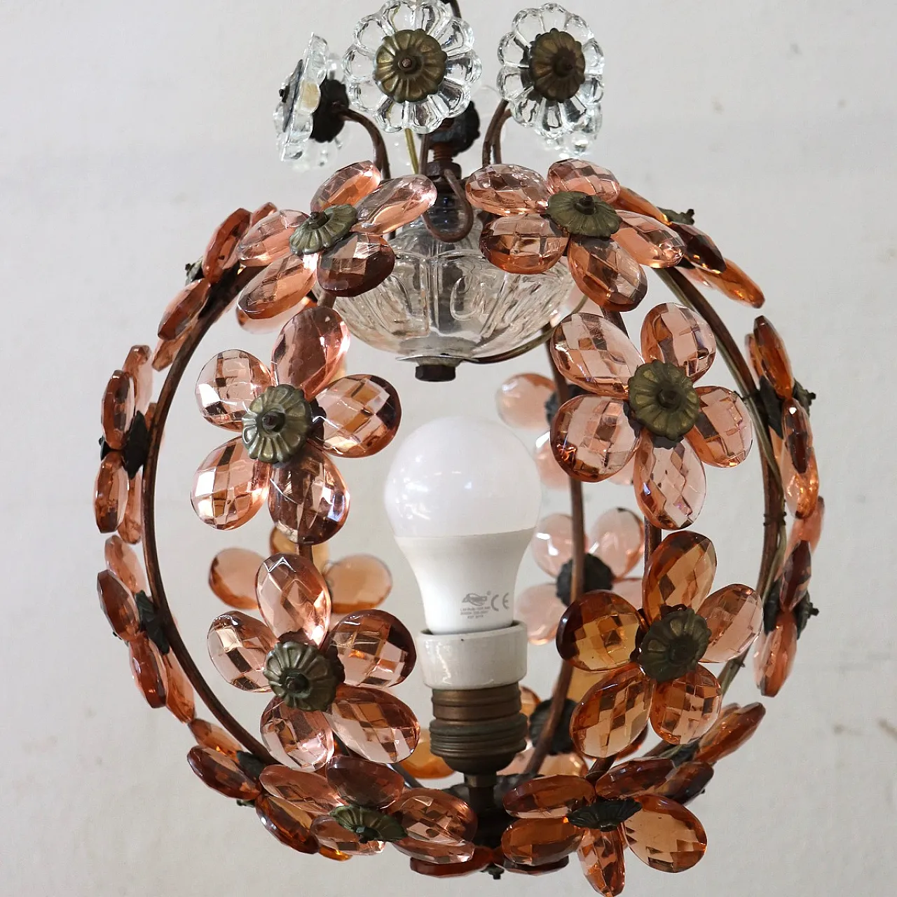 Suspension lamp with large glass flowers, early 20th century 4