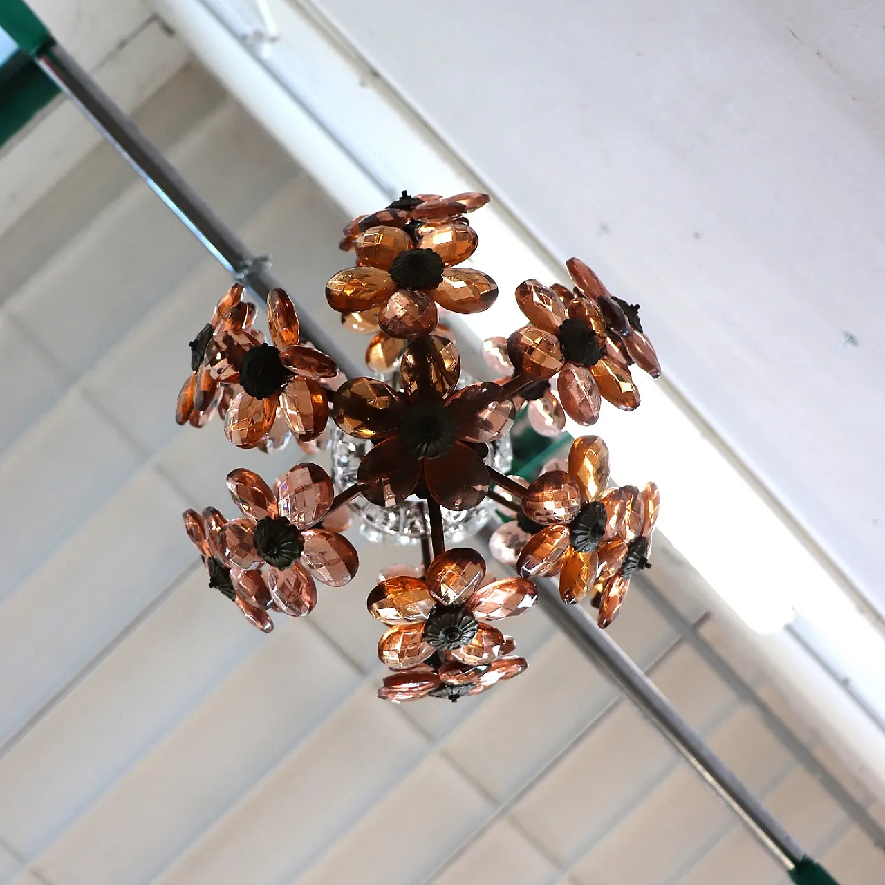 Suspension lamp with large glass flowers, early 20th century 8