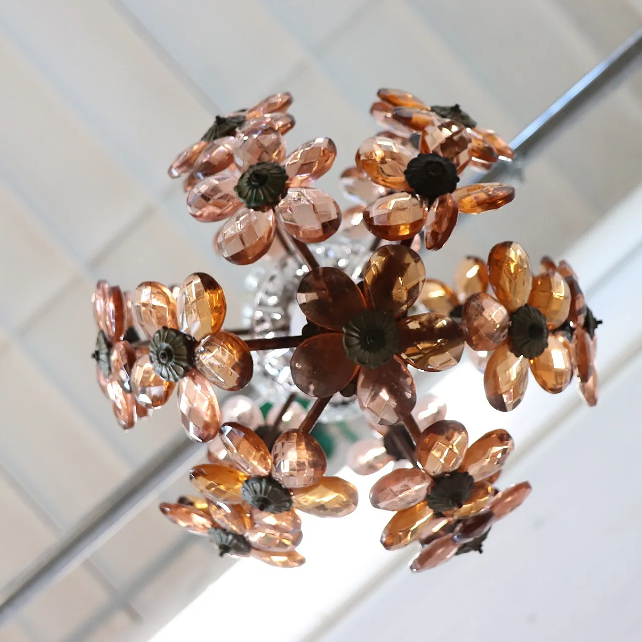 Suspension lamp with large glass flowers, early 20th century 9
