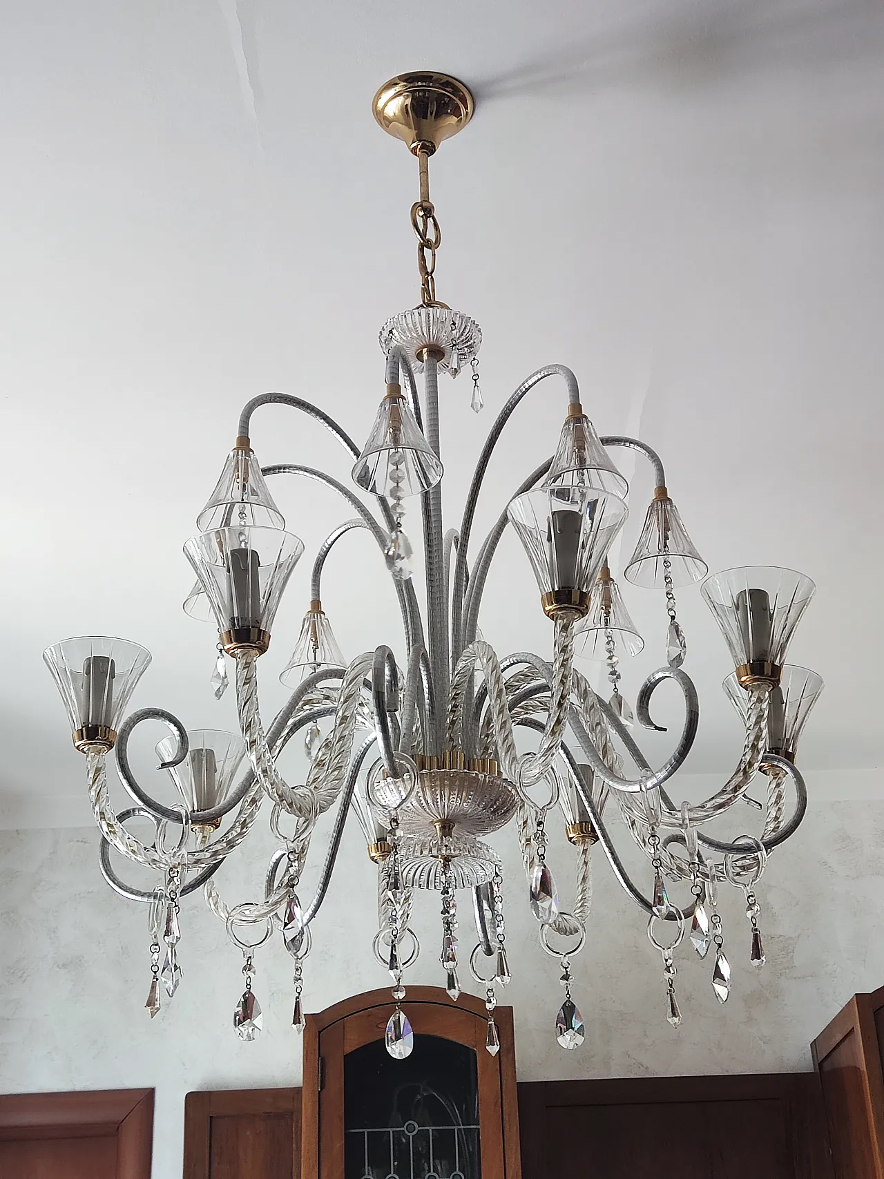 Venetian blown glass chandelier in Murano style, 1970s 4