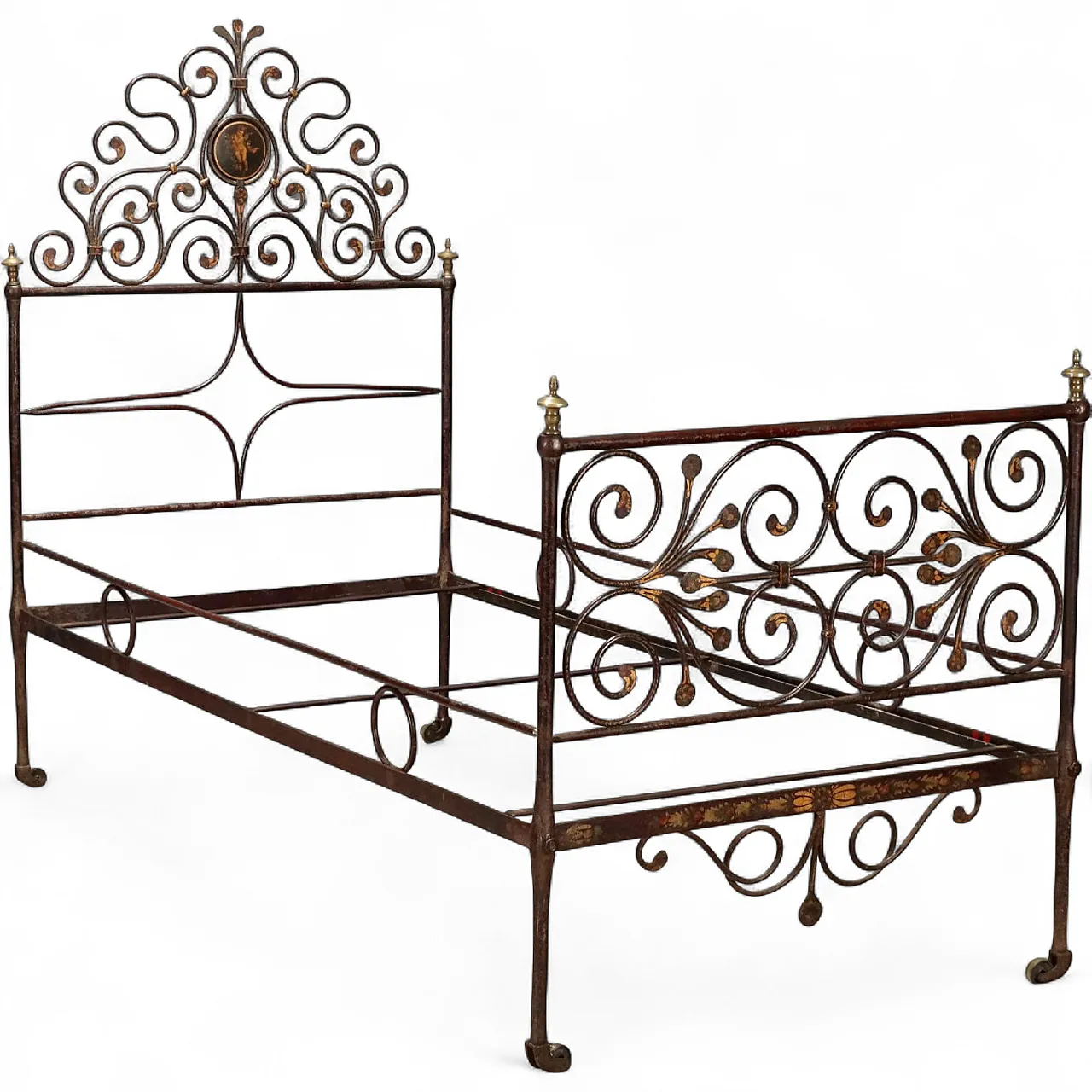 Single iron bed, lacquered and painted, 19th century 11