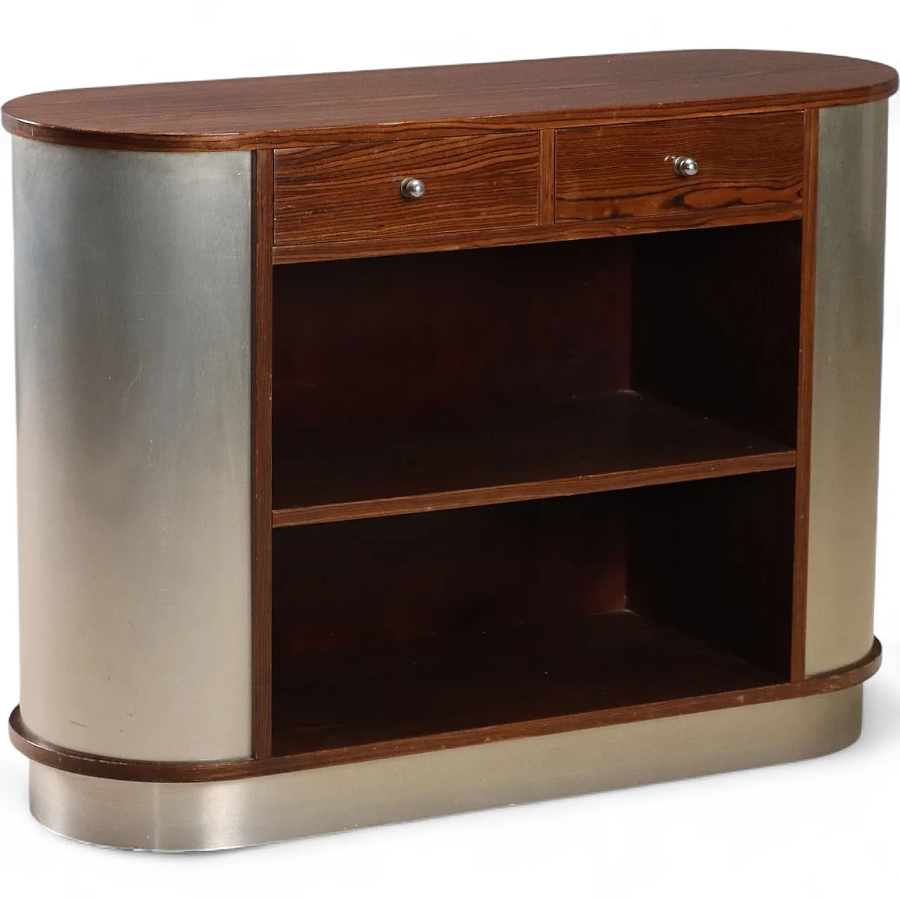 Exotic wood veneer console table with aluminum base, 20th century 11