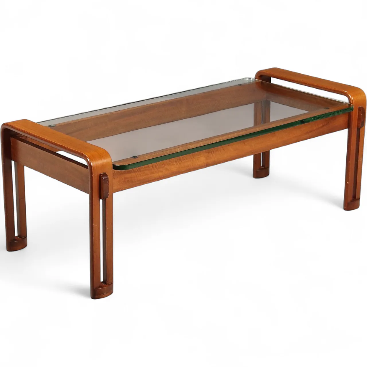 Coffee table with wooden frame and rectangular glass top, 20th century 9
