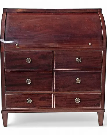 Secretaire a cilindro in mogano lucido, fine '800