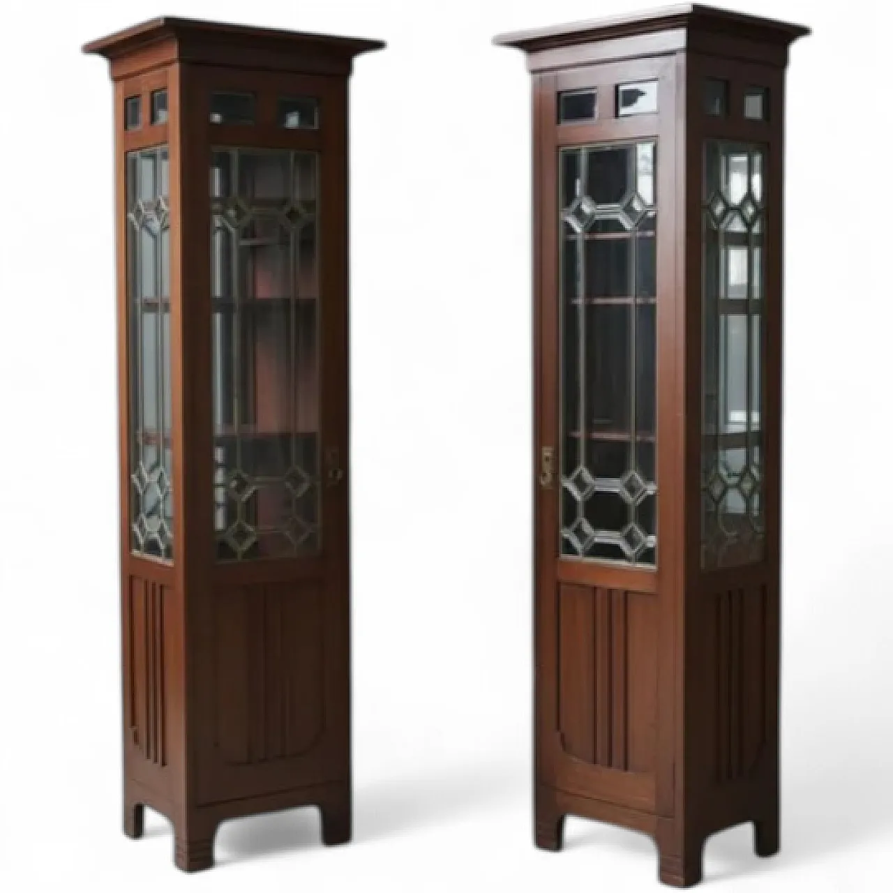 Coppia di vetrine in legno massello Liberty, inizio '900 7