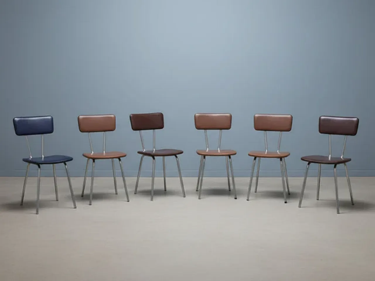 6 Sedie da pranzo cromate Mid-Century, anni '60 3