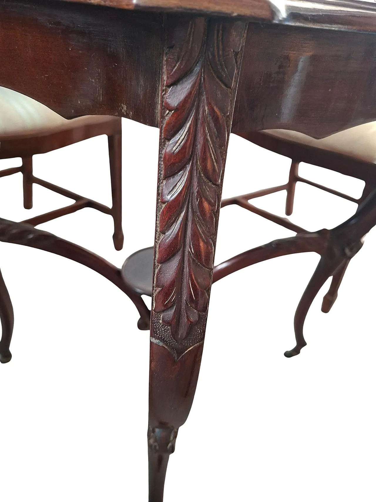 Table with 4 chairs in carved and inlaid cherry, 19th century 5
