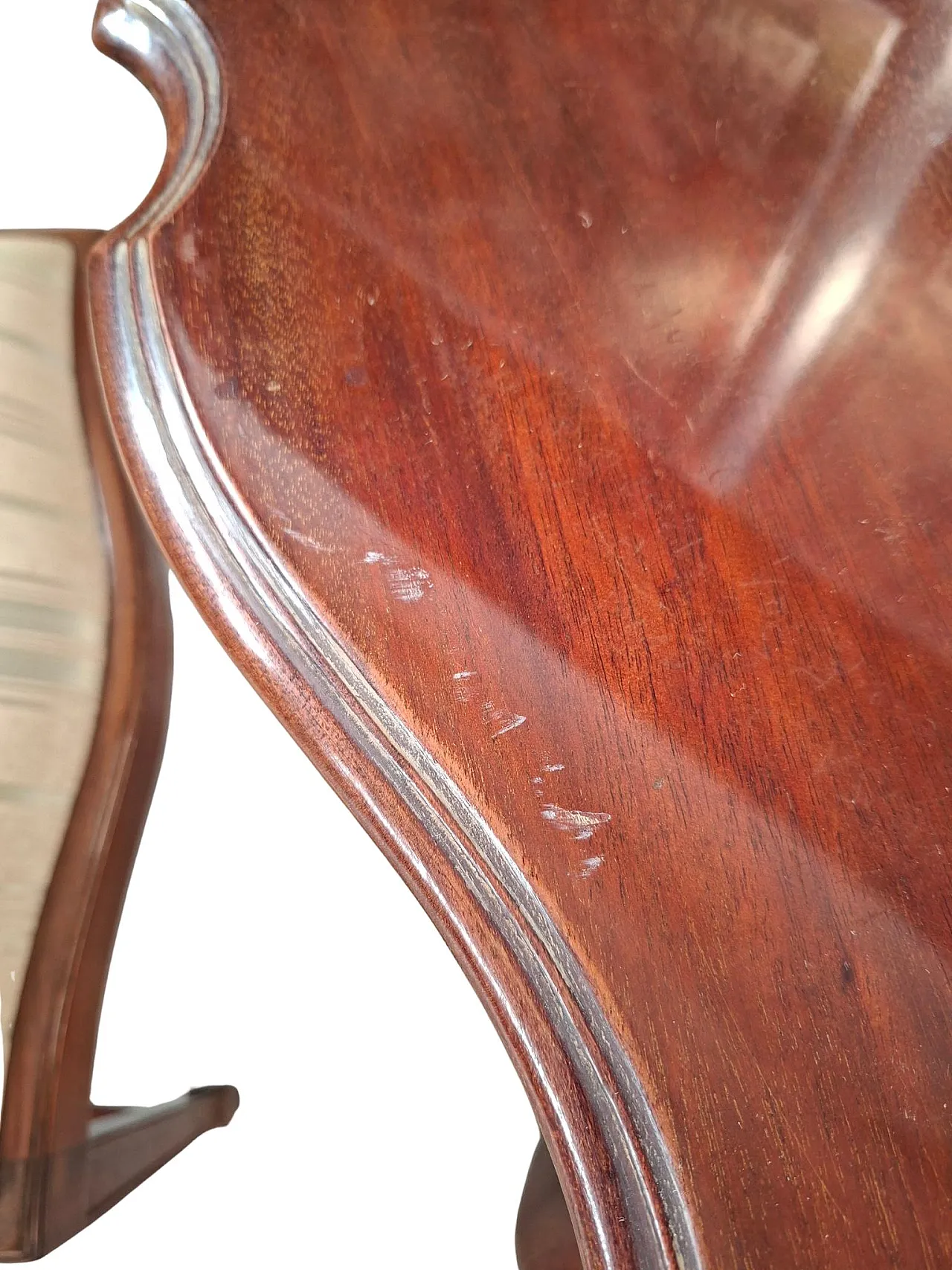 Table with 4 chairs in carved and inlaid cherry, 19th century 9