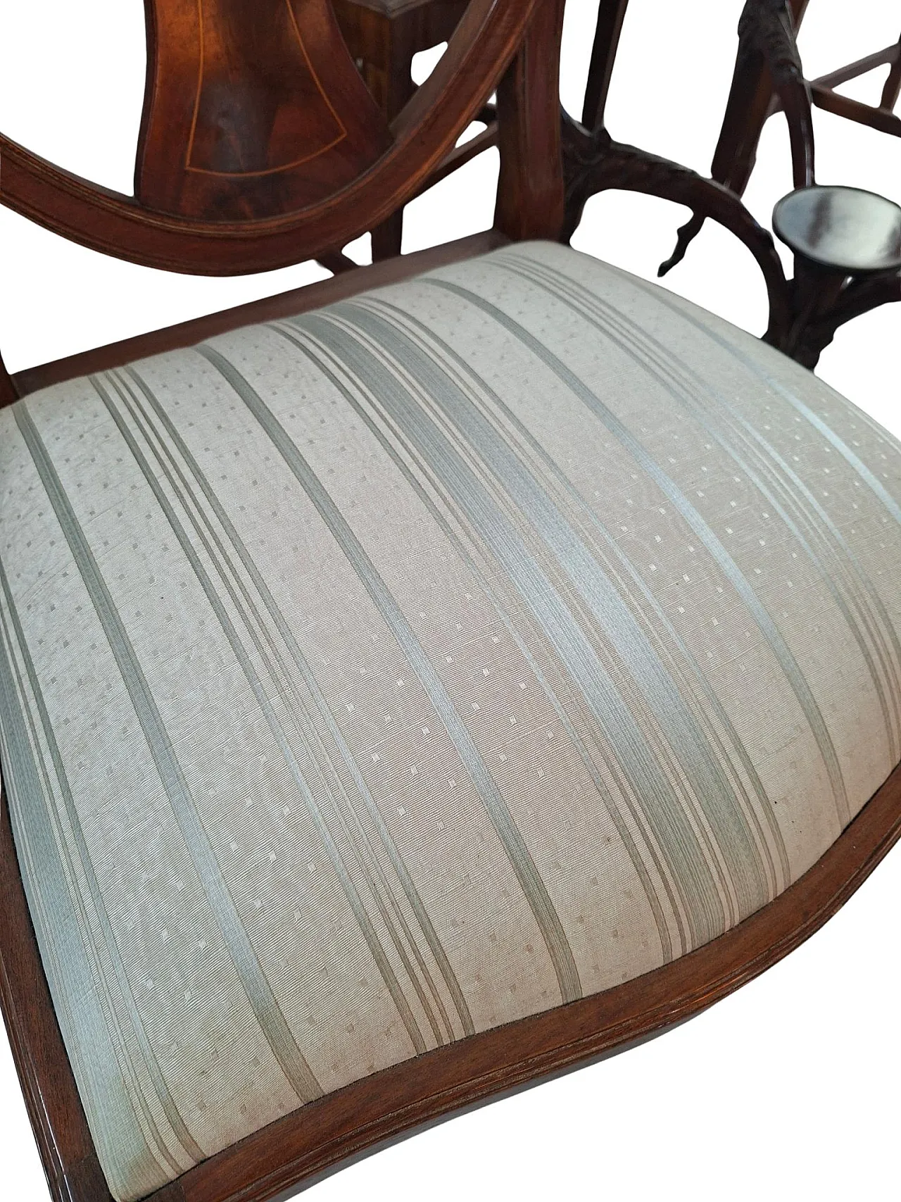 Table with 4 chairs in carved and inlaid cherry, 19th century 11