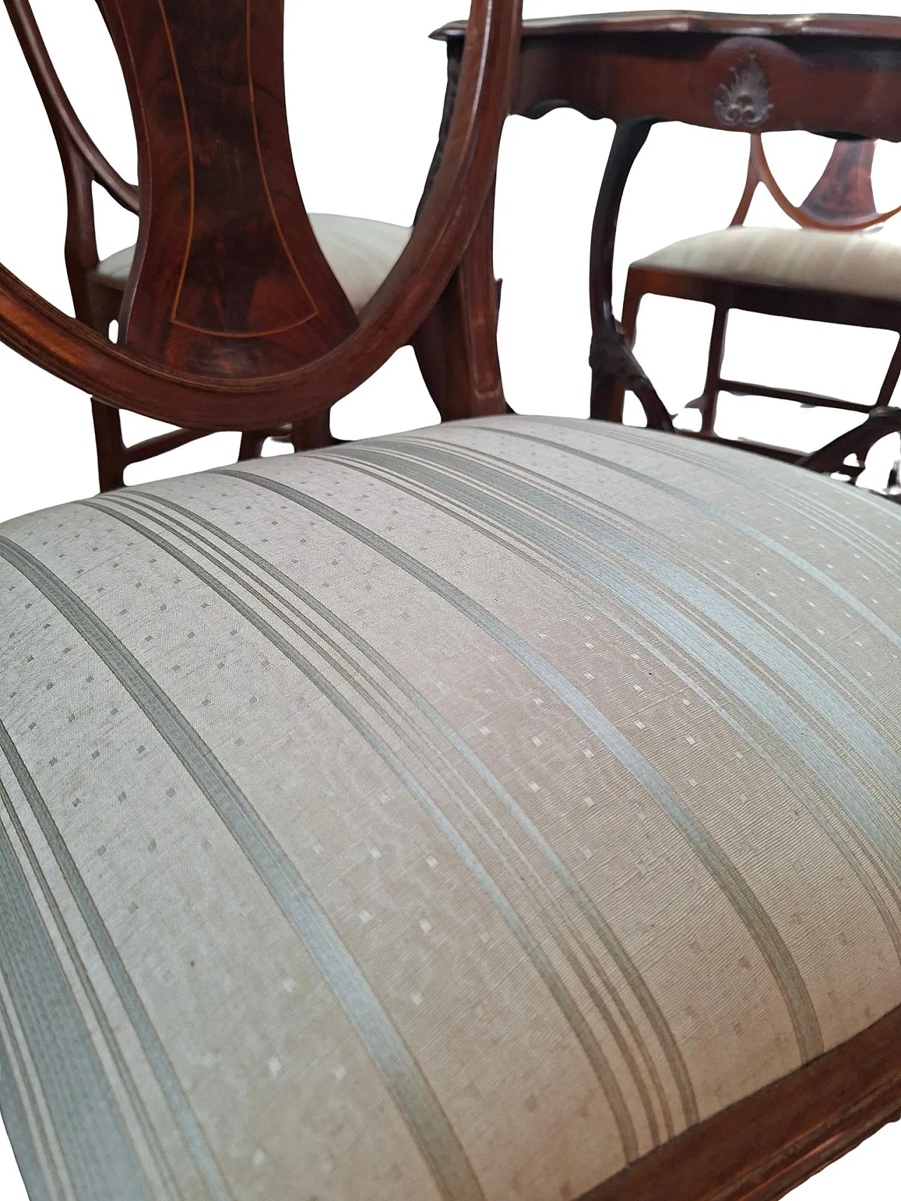 Table with 4 chairs in carved and inlaid cherry, 19th century 13