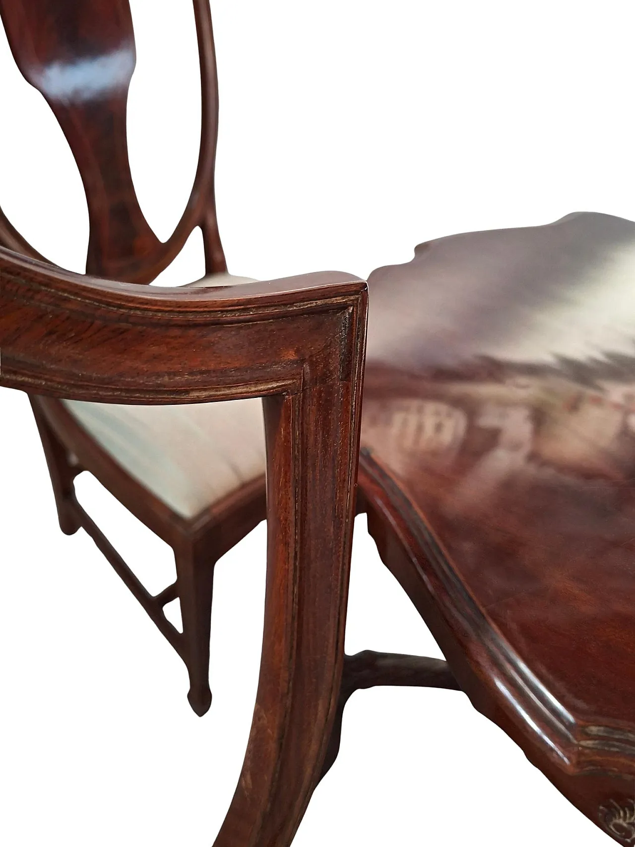 Table with 4 chairs in carved and inlaid cherry, 19th century 15