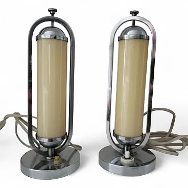 Coppia di lampade da tavolo cromate funzionaliste Bauhaus, anni '30