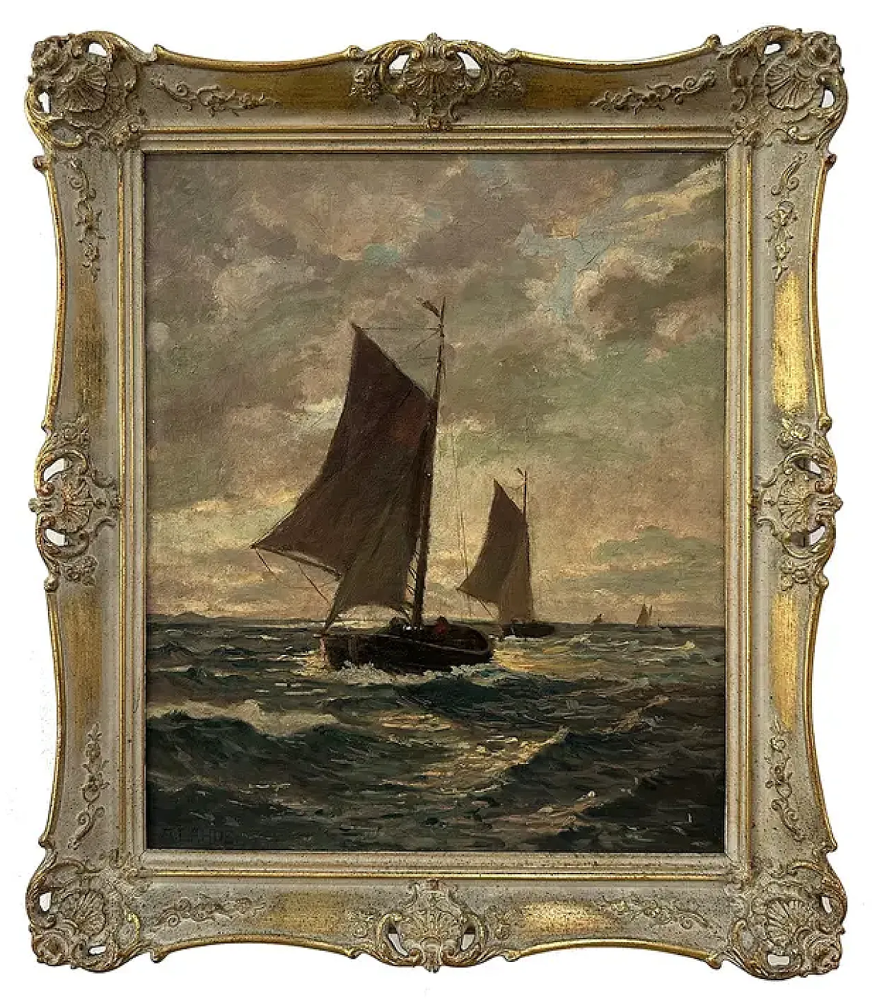 Navy with Sailing Ships in the Agitated Sea by A.Lahde, 19th century 1