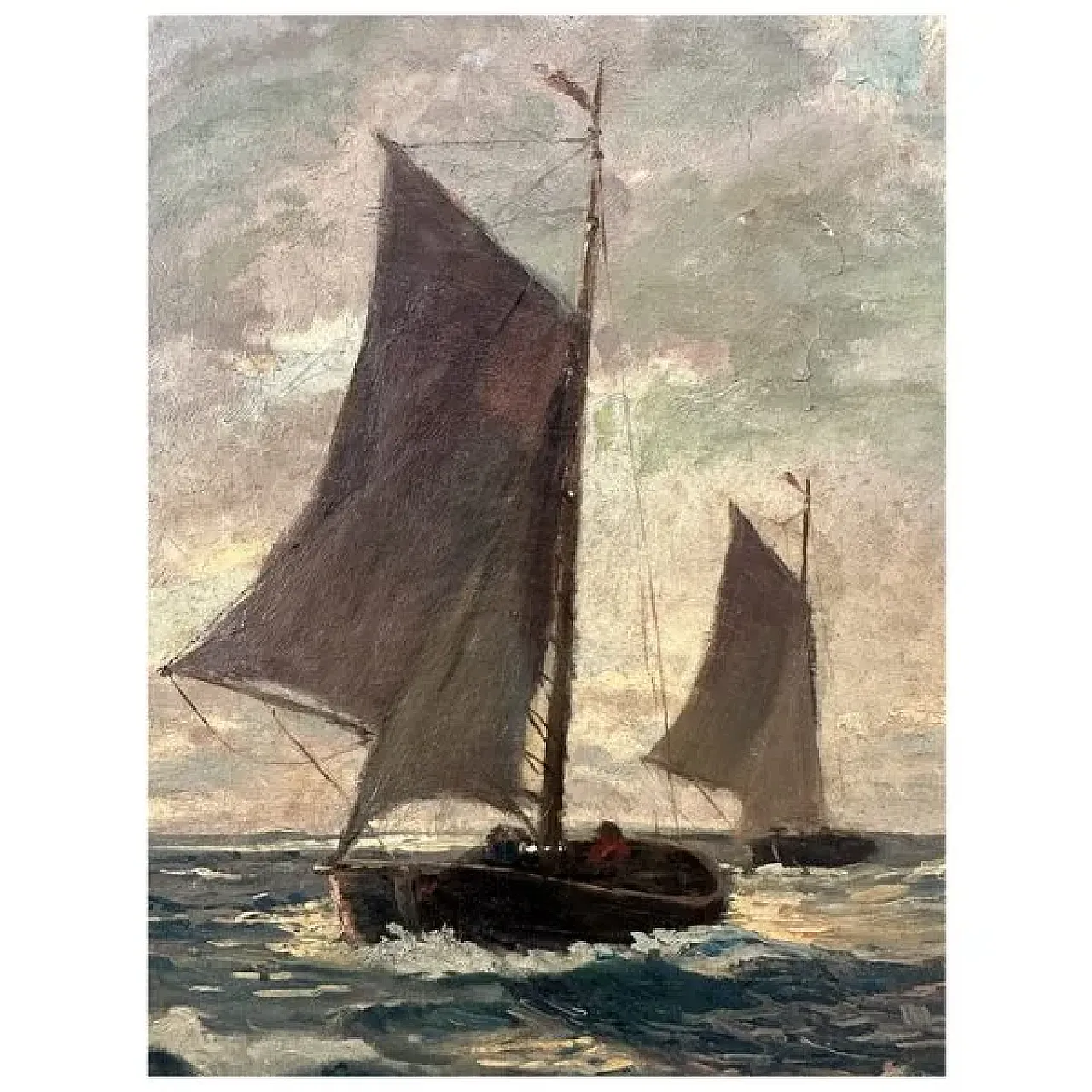 Navy with Sailing Ships in the Agitated Sea by A.Lahde, 19th century 2