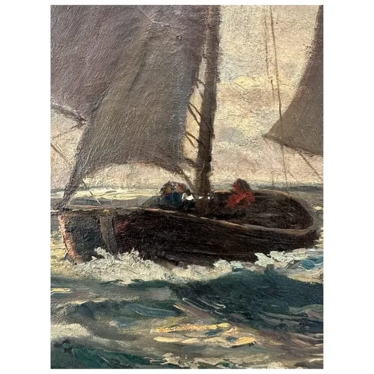 Navy with Sailing Ships in the Agitated Sea by A.Lahde, 19th century 3