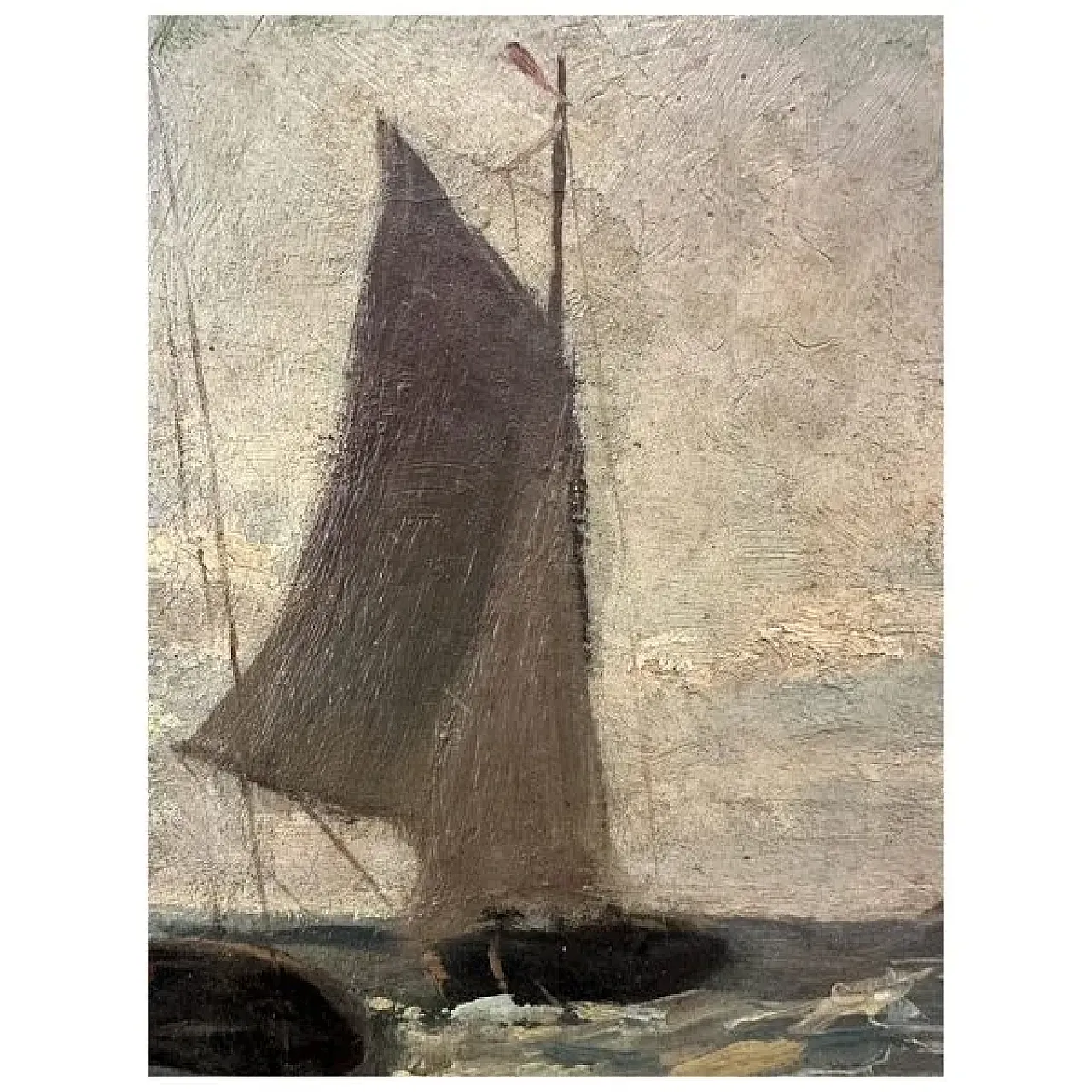 Navy with Sailing Ships in the Agitated Sea by A.Lahde, 19th century 4