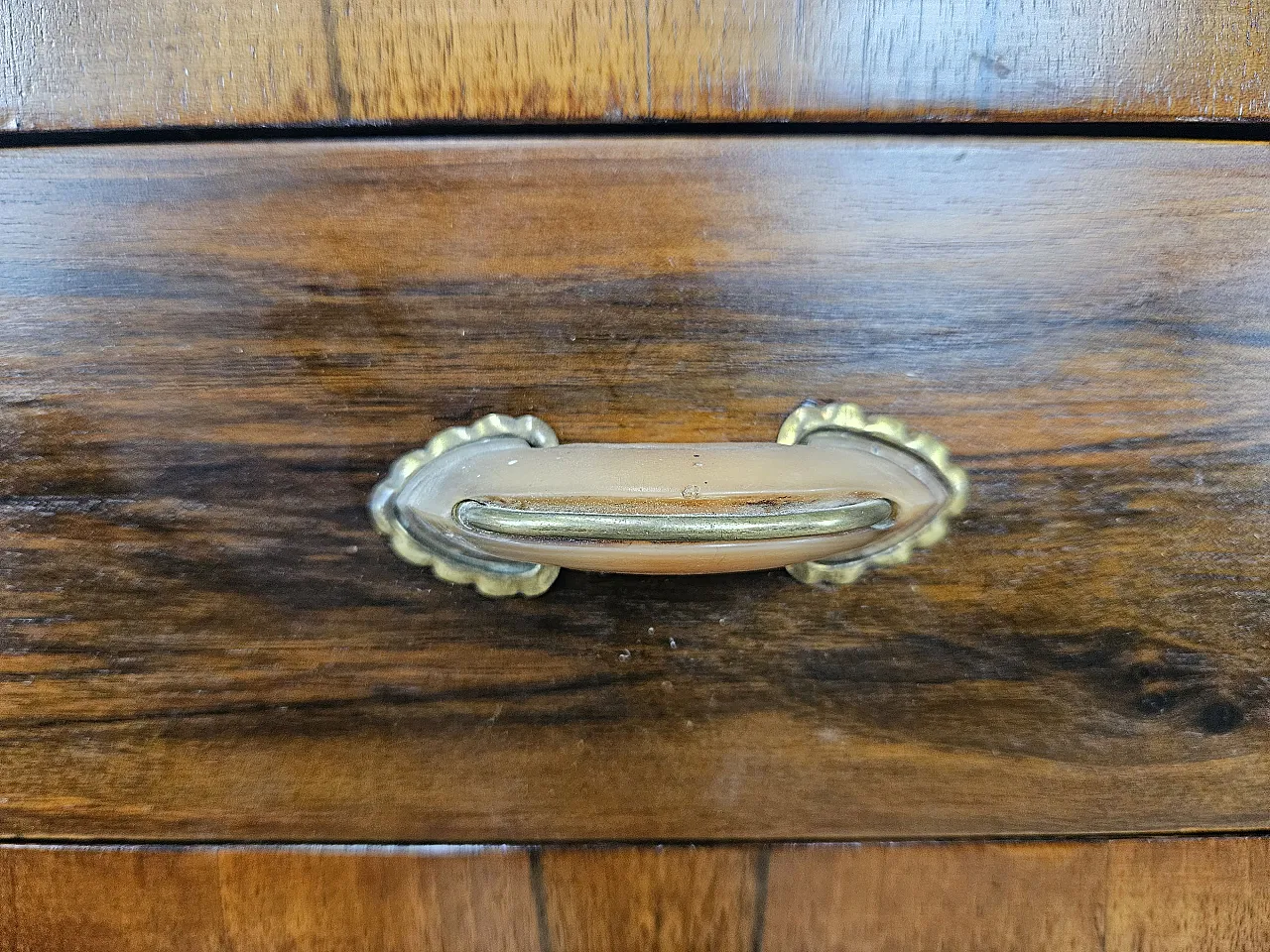 Art Deco walnut bedside tables with door and drawer, 50s 9