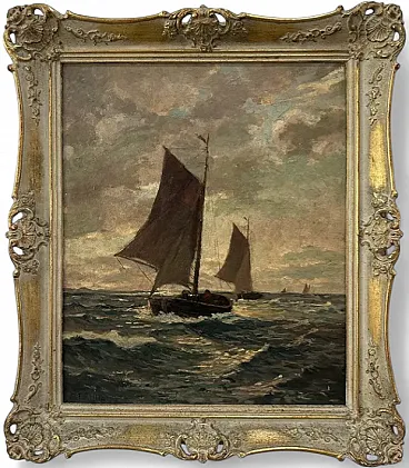 Navy with Sailing Ships in the Agitated Sea by A.Lahde, 19th century