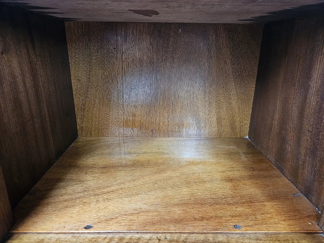 Art Deco Linear and Geometric Bedside Tables in Walnut, 50s 14