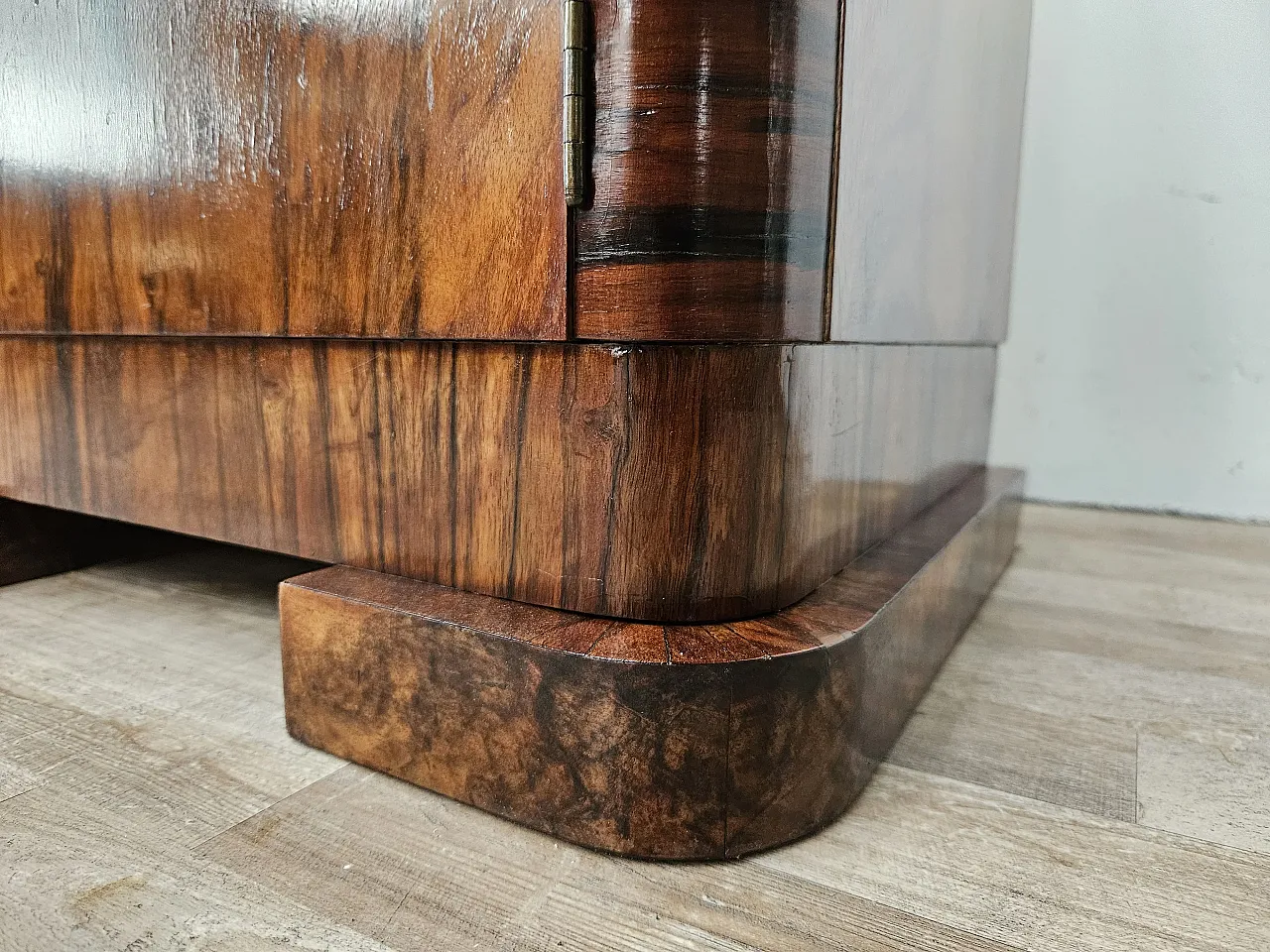 Art Deco Linear and Geometric Bedside Tables in Walnut, 50s 19