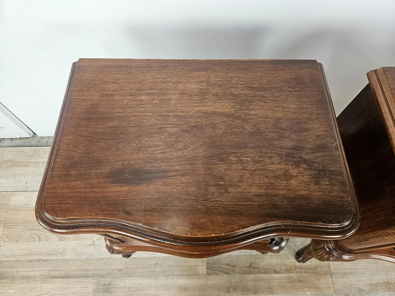 Chippendale bedside tables with curved doors and carved legs, 50s 5