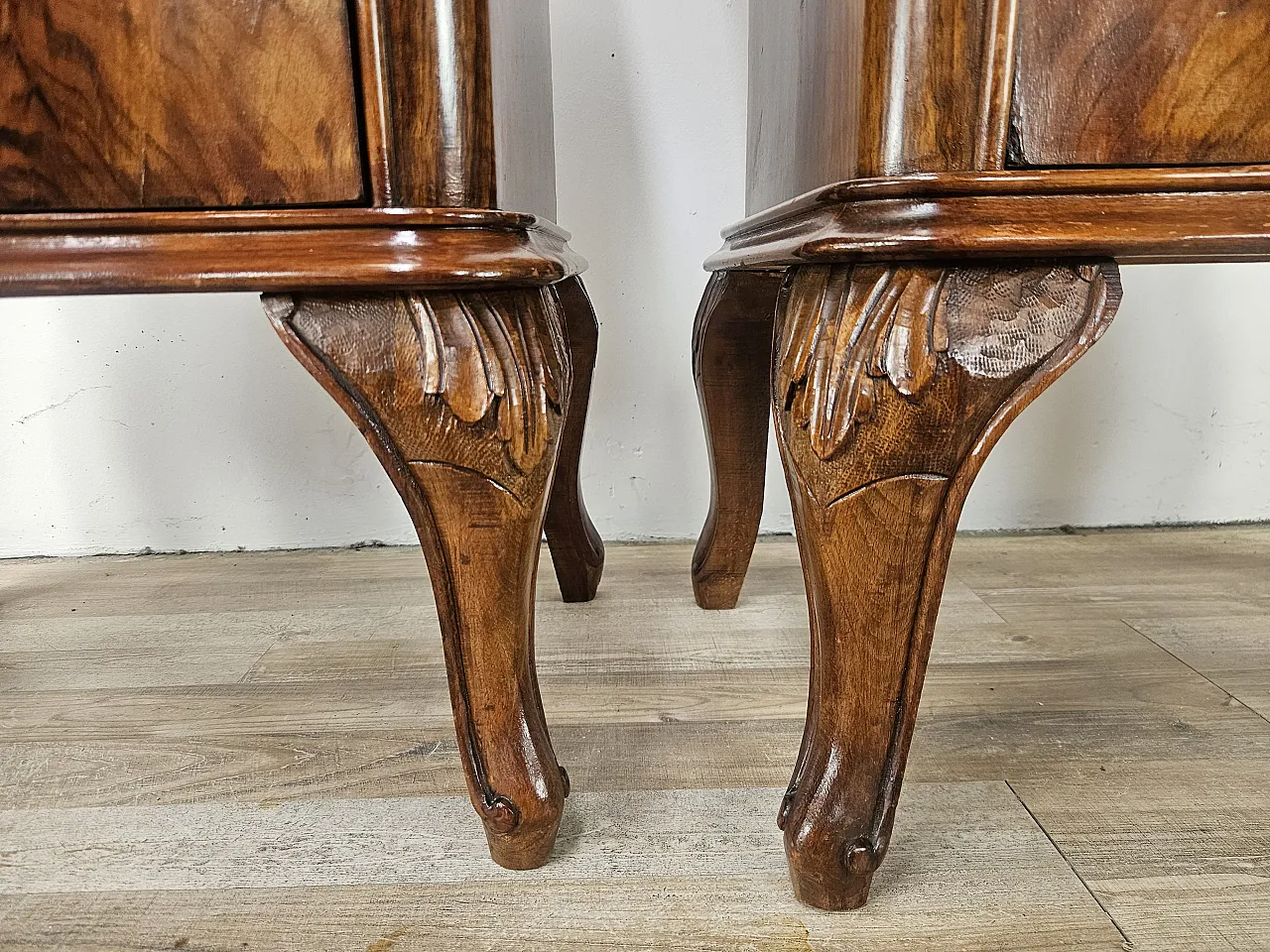 Chippendale bedside tables with curved doors and carved legs, 50s 13