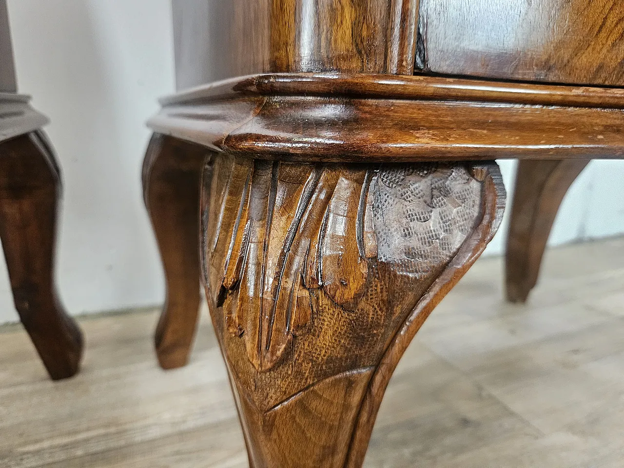 Chippendale bedside tables with curved doors and carved legs, 50s 14