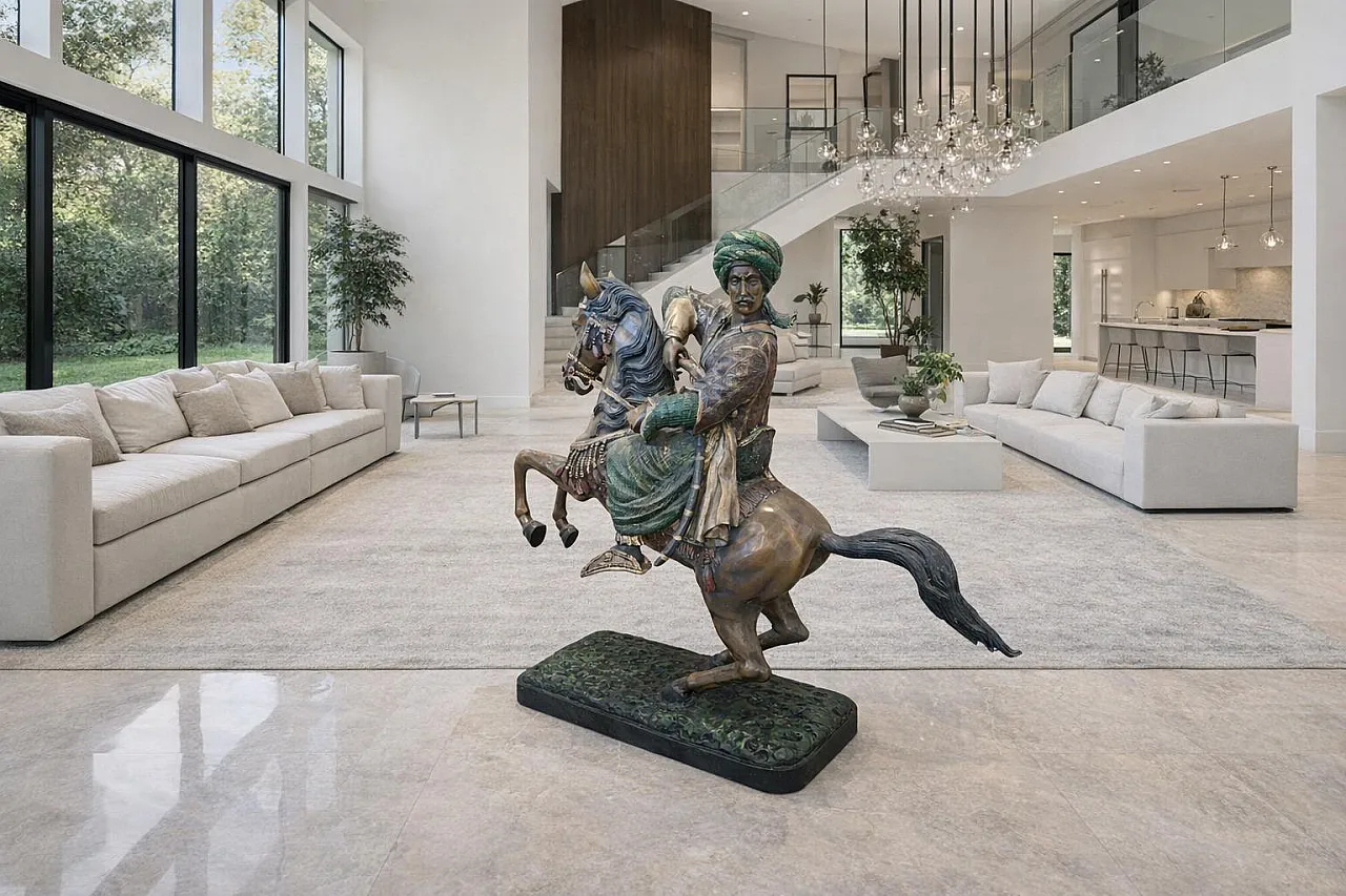 Oriental Knight on Horseback, bronze sculpture, 19th century 2