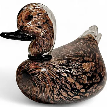 Seguso Black Murano Glass Duck Sculpture with Avventurine, 1970s