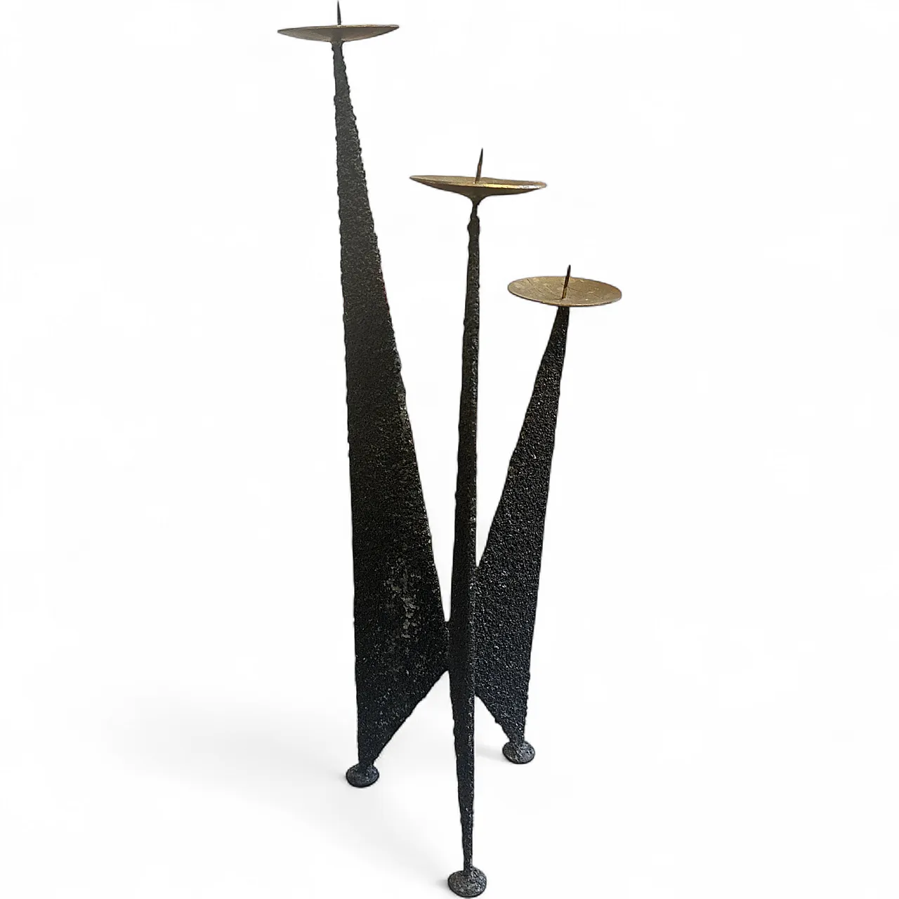 Brutalist iron and brass three arms candelabra, 1980s 12