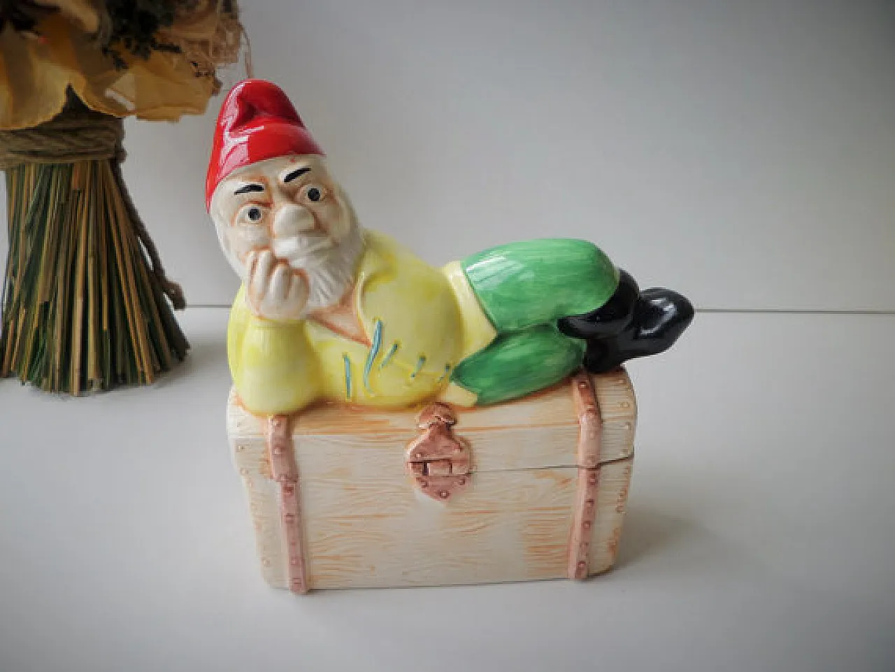 Collectible Dwarf Gnome Faience trinket box, 80s 1