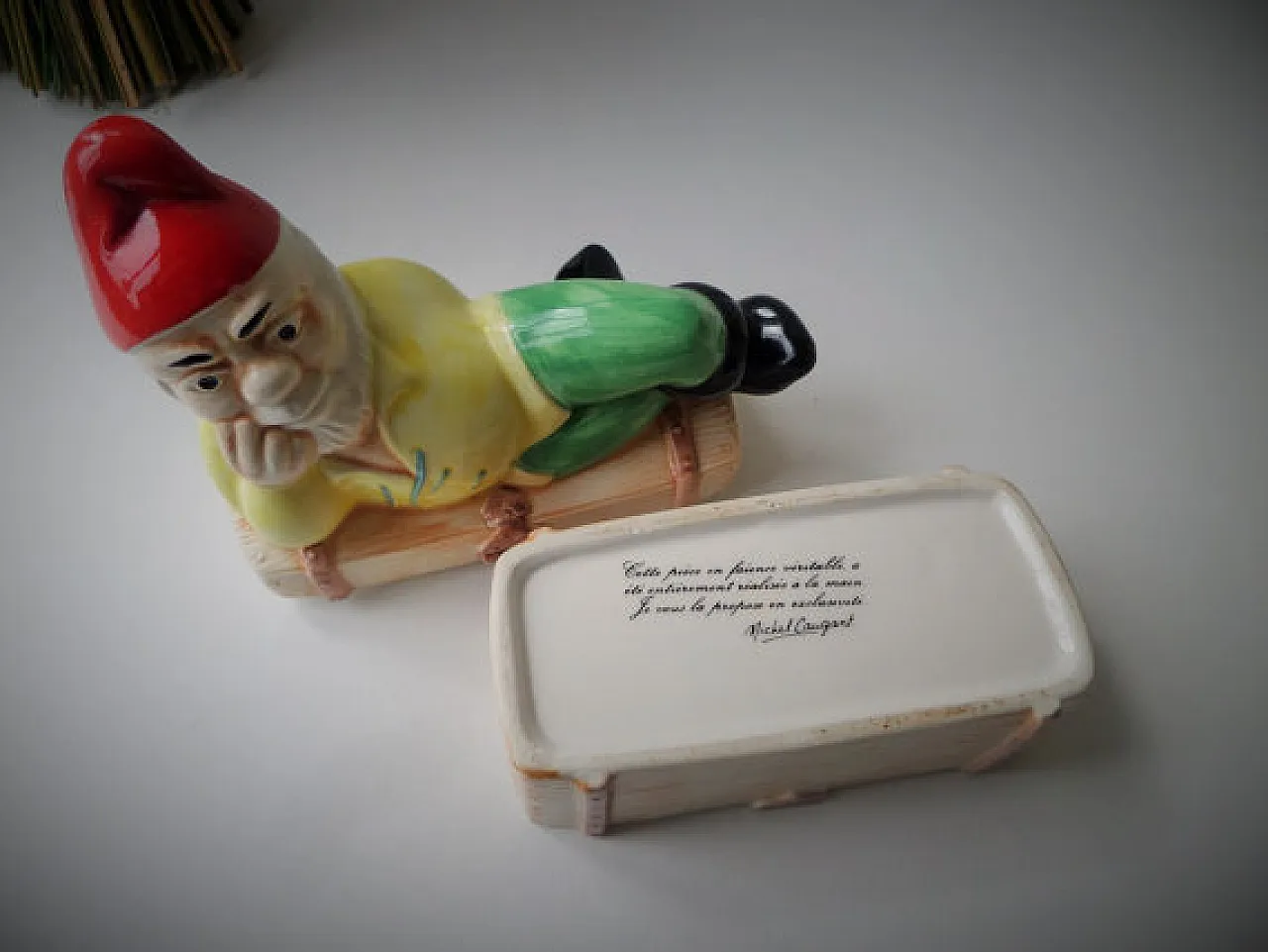 Collectible Dwarf Gnome Faience trinket box, 80s 4