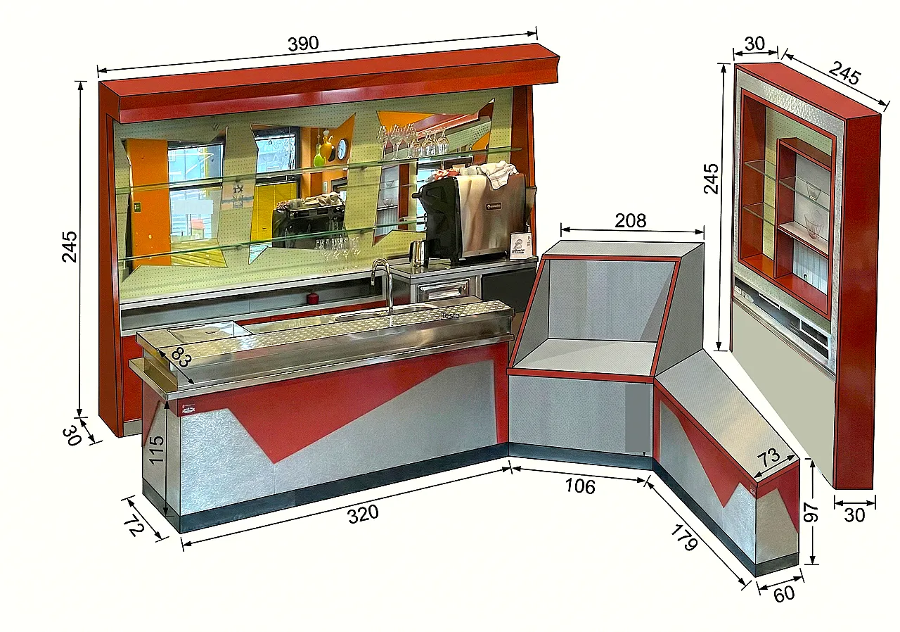 Imponente Bancone Bar Professionale Italiano 1956 - Design Industriale 10