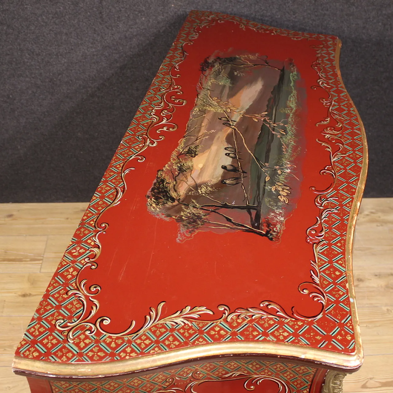 Comò cineseria francese laccato, dipinto e dorato, '900 7