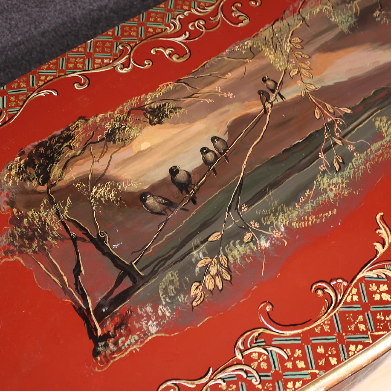 Comò cineseria francese laccato, dipinto e dorato, '900 11