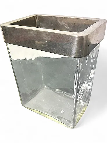 Glass and brushed metal flower vase, 1970s