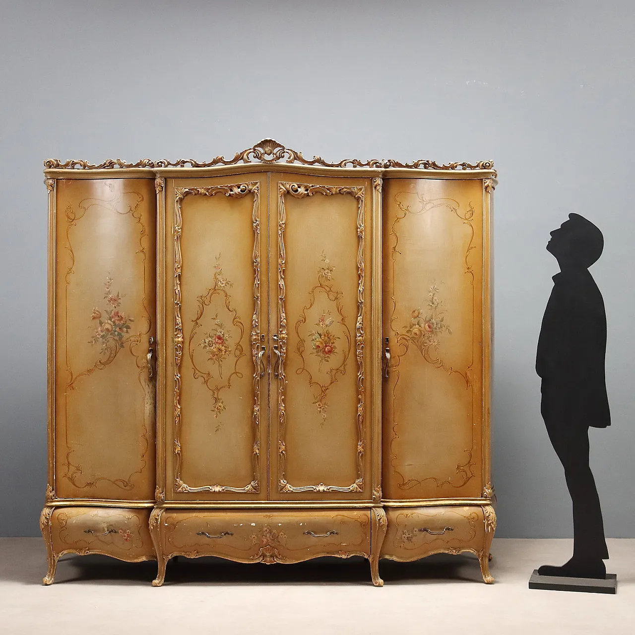 Armadio laccato e dipinto in stile barocco veneziano, inizio '900 3