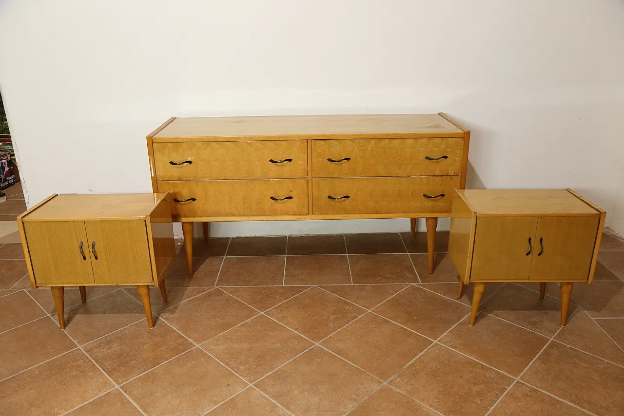 Birch bedroom bedside table and dresser by Mario Toresan, 70s 4