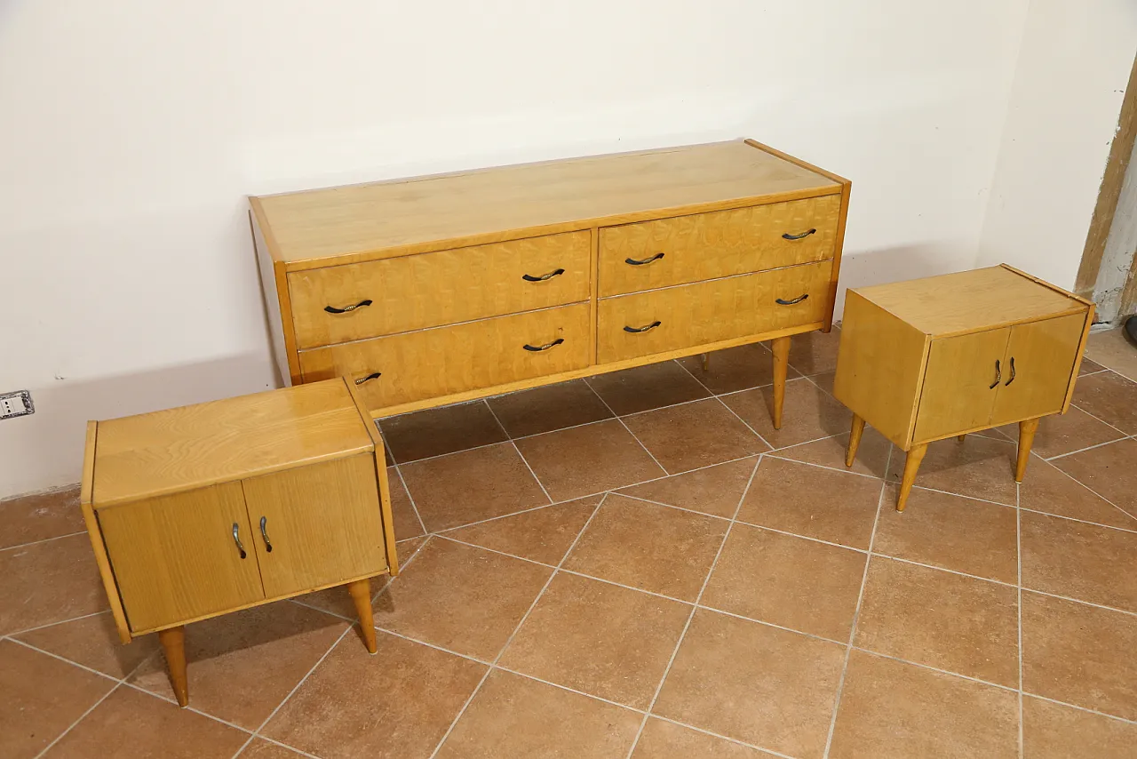 Birch bedroom bedside table and dresser by Mario Toresan, 70s 5
