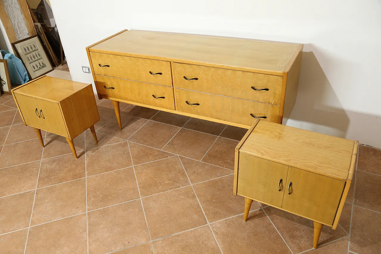 Birch bedroom bedside table and dresser by Mario Toresan, 70s 6