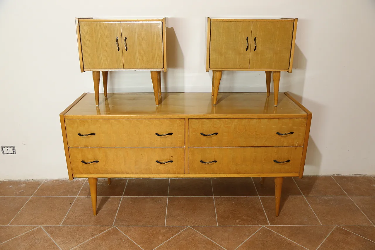 Birch bedroom bedside table and dresser by Mario Toresan, 70s 7