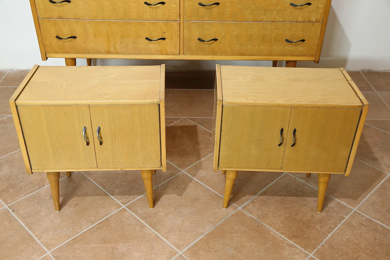 Birch bedroom bedside table and dresser by Mario Toresan, 70s 8